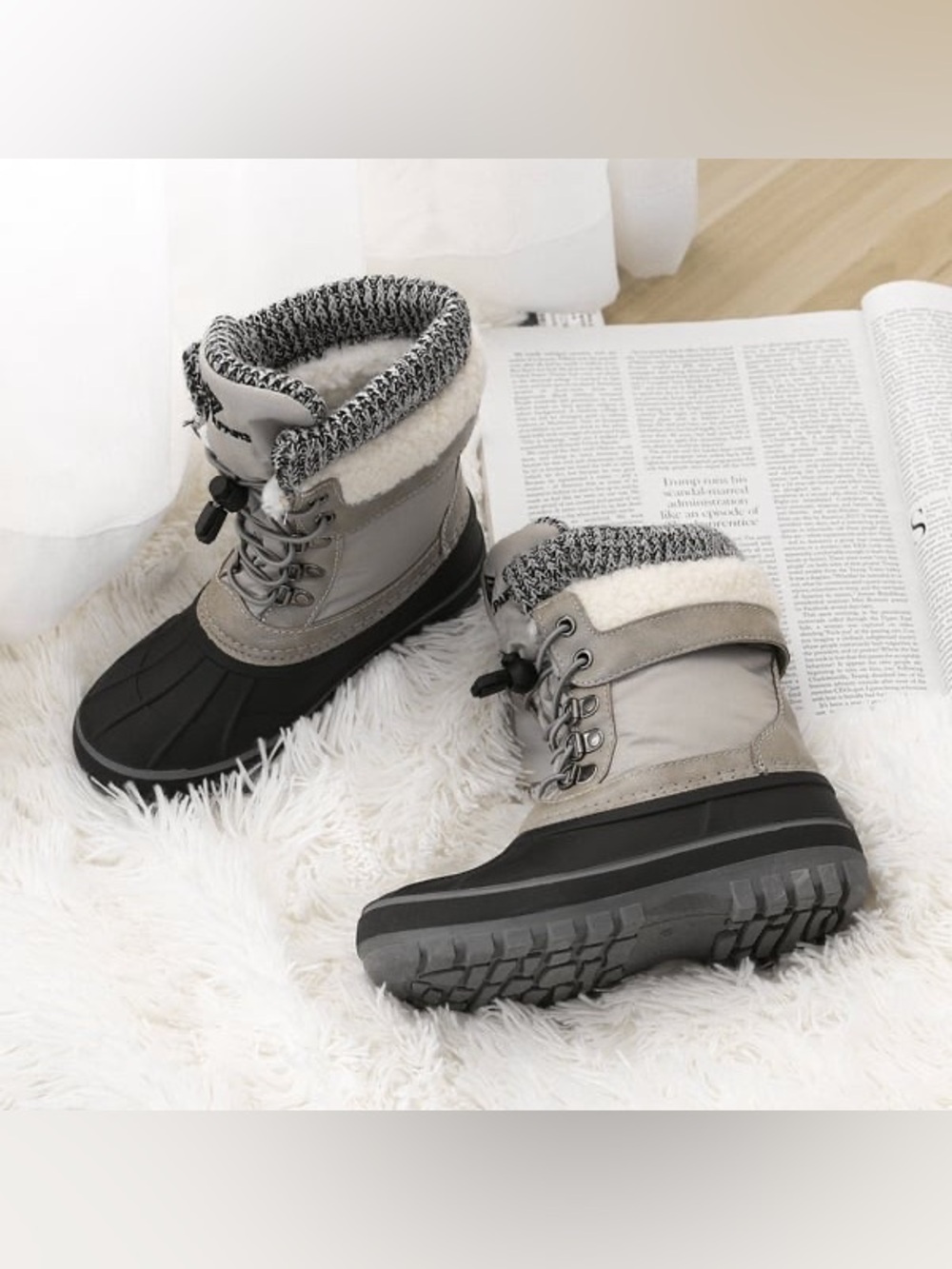 Dream Pairs Girls Size 3 Winter Boots Grey Knit Collar Faux Fur New In Box